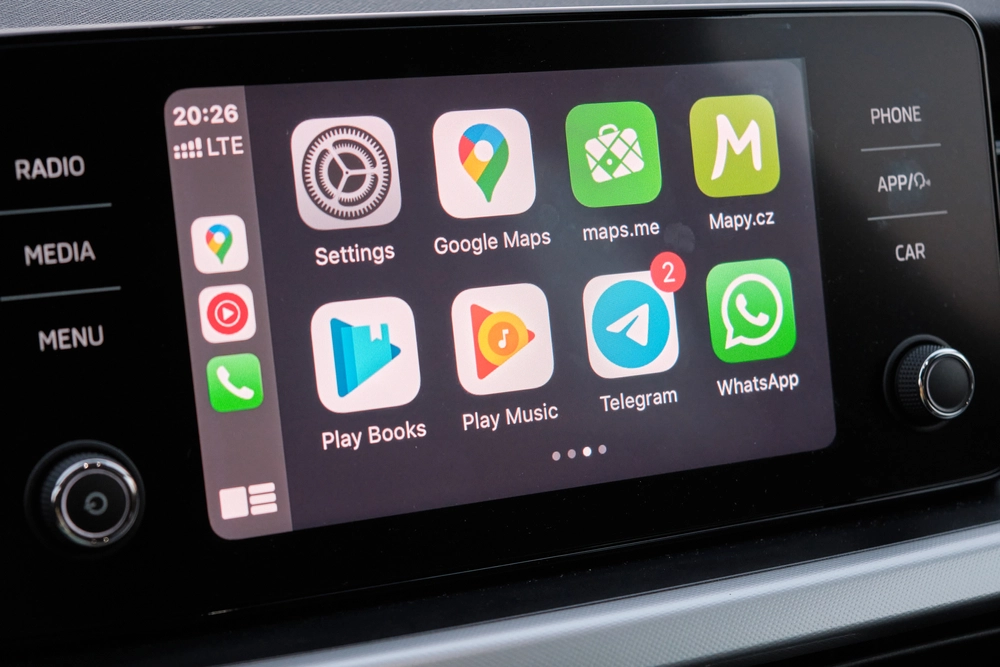 Apple CarPlay screen in the car dashboard main menu.