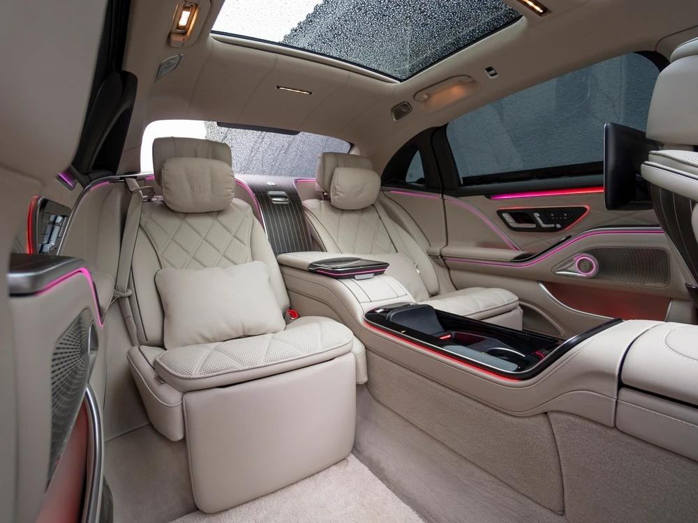 beige white interior of a luxury Mercedes-Benz